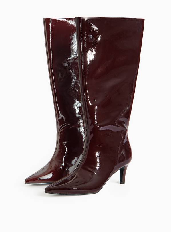 Burgundy Patent Knee High Heeled Boots  7
